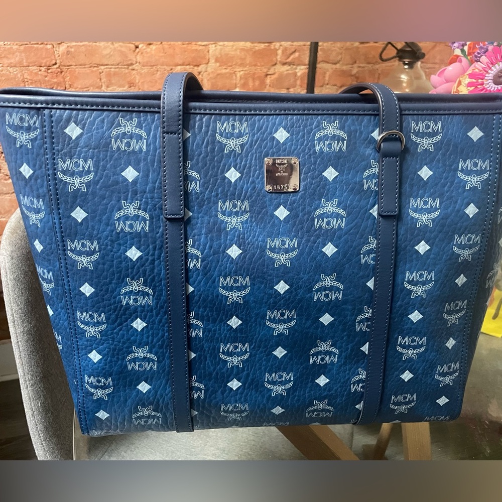 MCM Toni Navy Visetos Monogram Tote